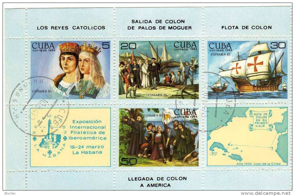 Kolumbus Entdeckung BMA ESPAMER 1985 In Havanna Kuba 2894/7+ Block 86 O 12€ - Schiffahrt