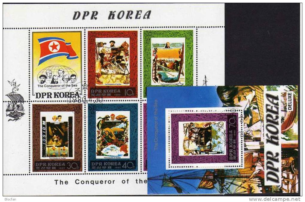 Meeres-Forscher/Seefahrer 1980 Korea 1985/9,Kleinbogen+Block 72 O 36€ Bloque M/s Bloc Ships Bloc Maritim Sheets Bf Corea - Schiffahrt