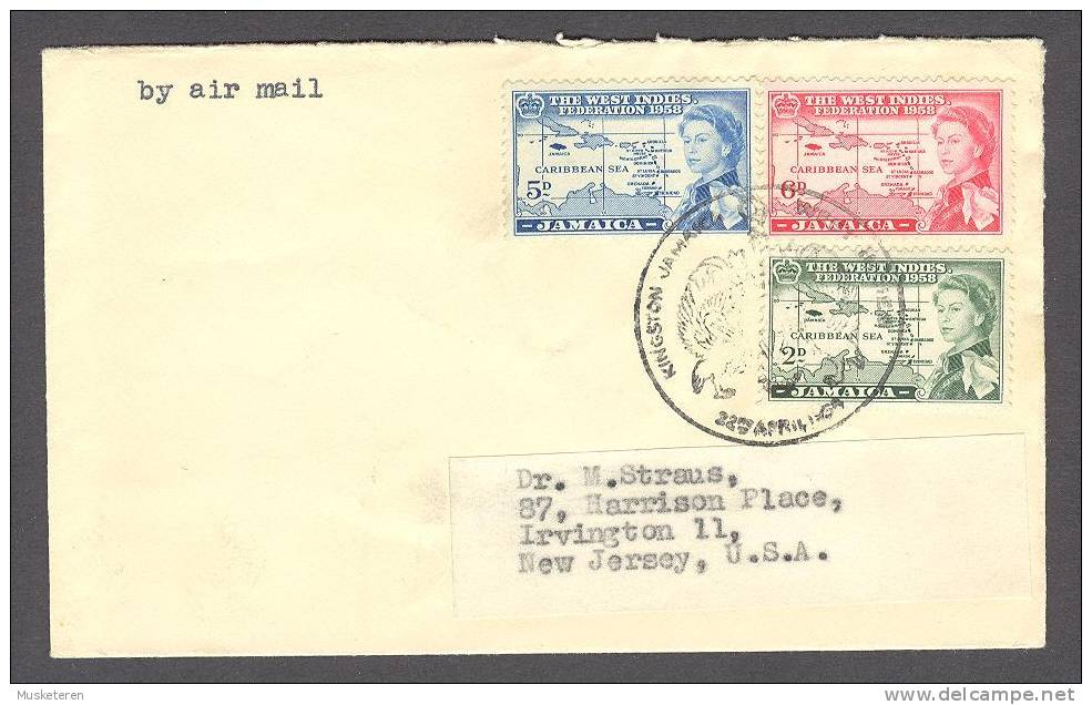 Jamaica KINGSTON Canc. FDC Cover 1958 Queen Elizabeth II & The West Indies Federation - Jamaïque (...-1961)