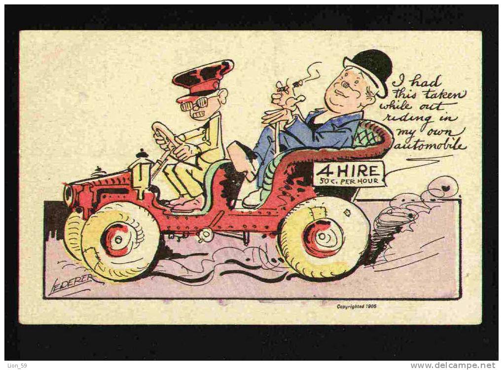 Art LEDERER - COMIC - AUTOMOBILE MEN In SMOCE Cigar  Pc 23465 - Taxis & Droschken