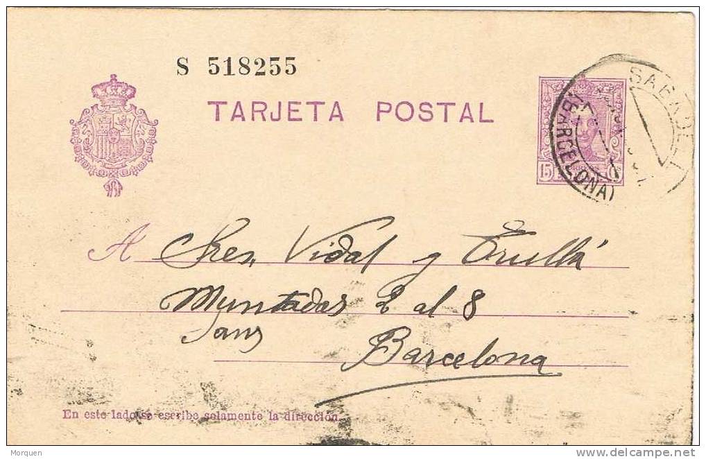 Entero Postal SABADELL (Barcelona) 1928. Alfonso XIII Vaquer - 1850-1931