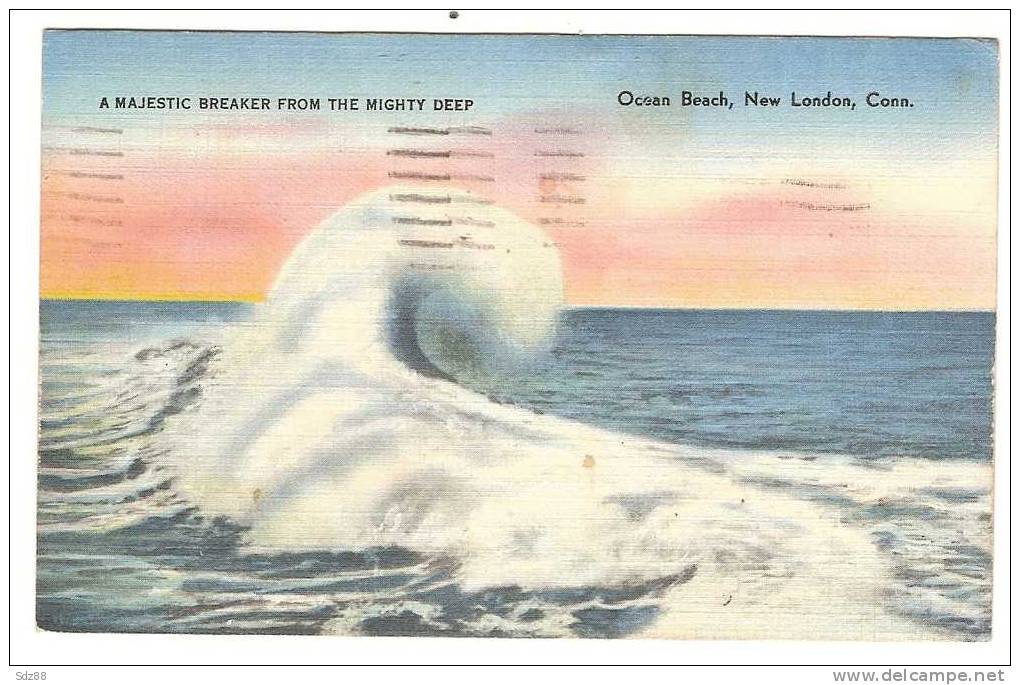 USA  1938 CP Circulée  Ocean Beach  New London Connecticut  Vague Mer Océan - Other & Unclassified