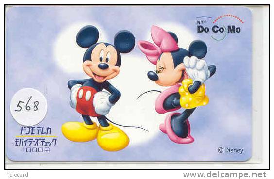 Télécarte Prépayée Recharge Tel Portable Japon DISNEY ( 568 ) Mickey & Minnie - Japan Docomo PHONECARD - Disney