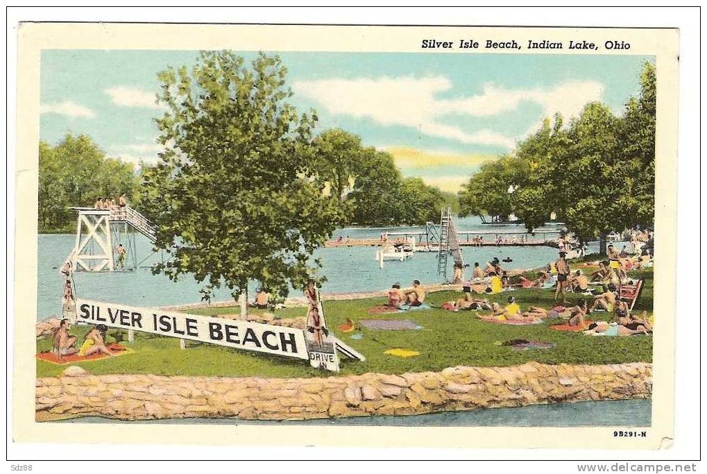USA  1952 CP Circulée   Silver Isle Beach  Indian Lake Ohio  Plage Jeux  Pelouse Plongeoir - Autres & Non Classés
