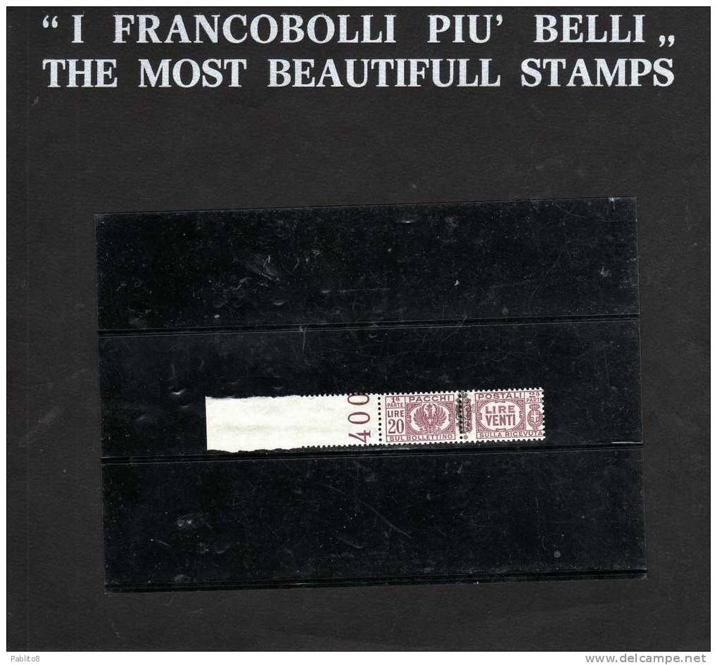 ITALIA REGNO ITALY KINGDOM 1945 LUOGOTENENZA PACCHI POSTALI PARCEL POST FREGIO LIRE 20 MNH - Postpaketten
