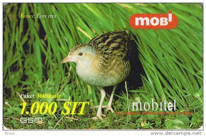 Slovenia, Mobitel, Birds 1, 1000 Tolarjev,  Corncrake, Exp. 31/12/2001. - Slovenia