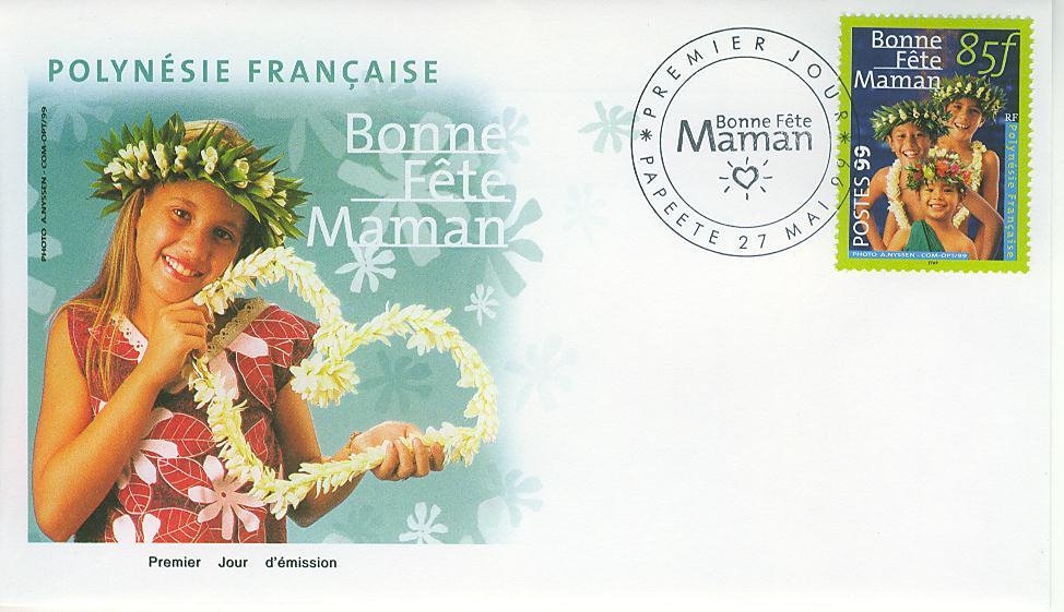 PJPF0586 Bonne Fete Maman Coeur 586 Polynesie Francaise 1999 FDC Premier Jour - Mother's Day