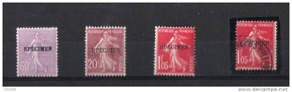 4 Timbres Semeuse De Roty Avec Surcharge SPECIMEN - Specimen