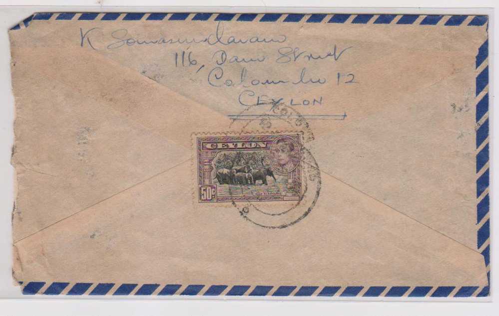 Ceylon, Sri Lanks, Used Air Mail To Malaya, Elephants, Animal - Olifanten