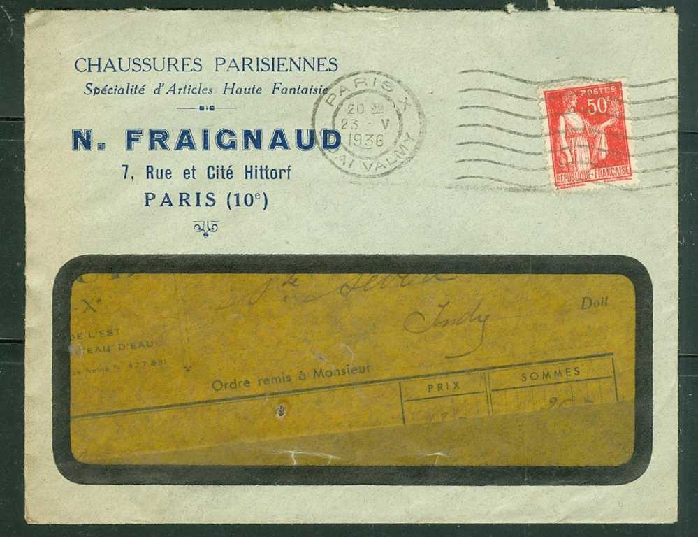 Yvert N°283 SEUL SUR LETTRE  - LR16314 - 1932-39 Paix