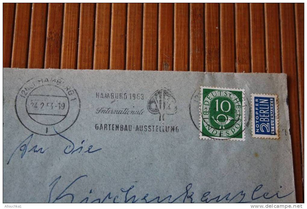 HAMBURG 1953  FUR HAMBURG + NOTOPFER BERLIN STEURMARKE MARCOPHILIA LETTRE  WESTERN GERMANY ALLEMAGNE DEUTSCHE BUNDESPOST - Briefe U. Dokumente