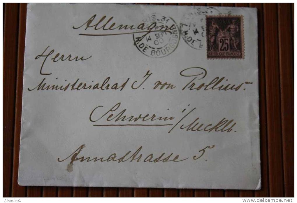 15-9-1900 LETTRE TIMBRE TYPE SAGE SEUL S LETTRE OMEC MANUEL PARIS 31:CONSEILLER MINISTRE PROLLIUS SCHWERIN ALLEMAGNE - 1877-1920: Période Semi Moderne