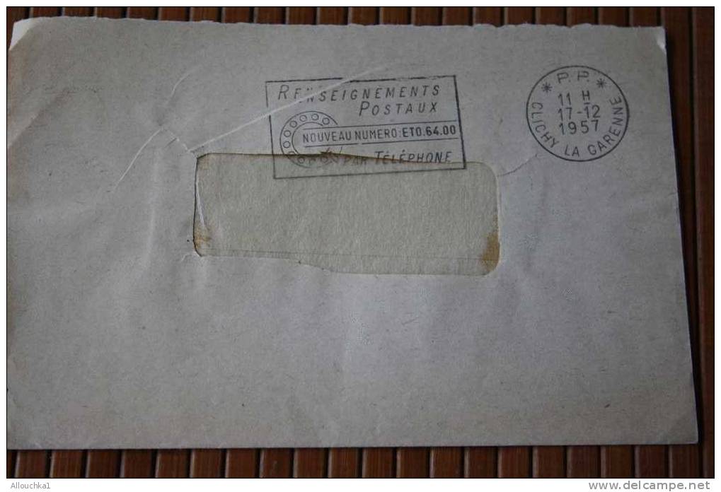 1957 *  P.P. * TARIF POSTAUX EN PORT PAYé  OMEC RENSEIGNEMENT POSTAUX DE CLICHY LA GARENNE MARCOPHILIE - Postal Rates