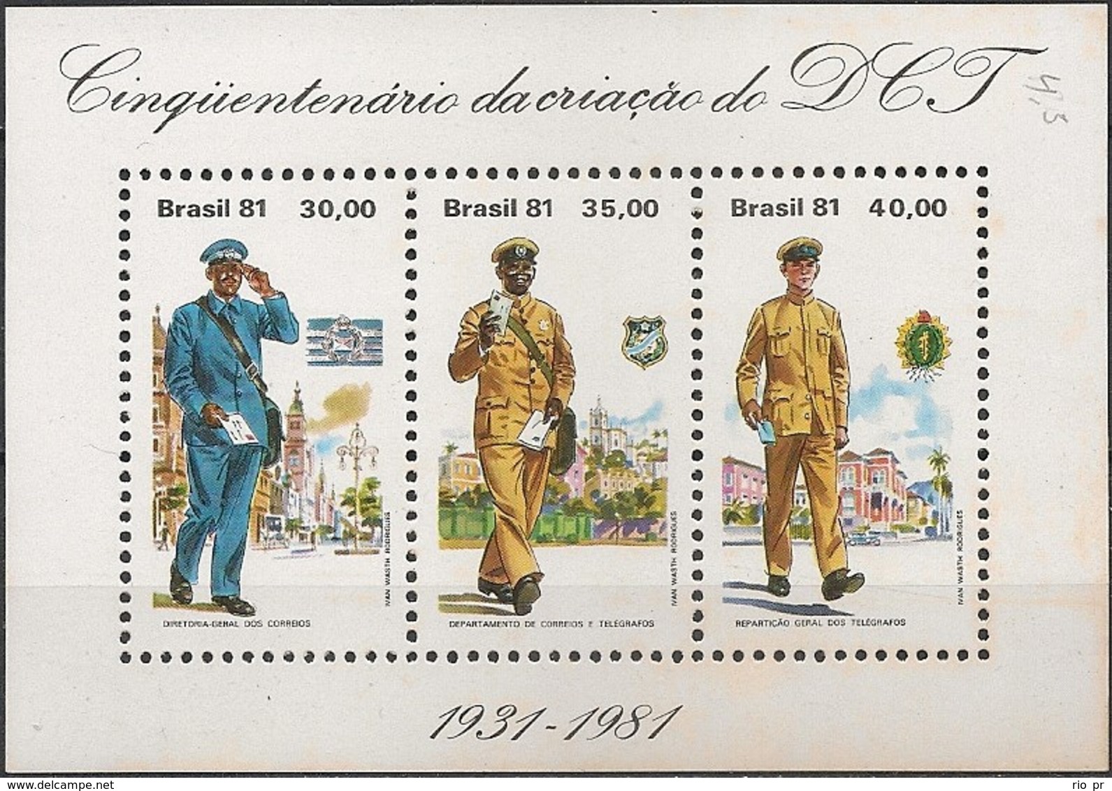 BRAZIL - SOUVENIR SHEET BRAZILIAN POSTS AND TELEGRAPHS, 50th ANNIVERSARY 1981 - MNH - Unused Stamps