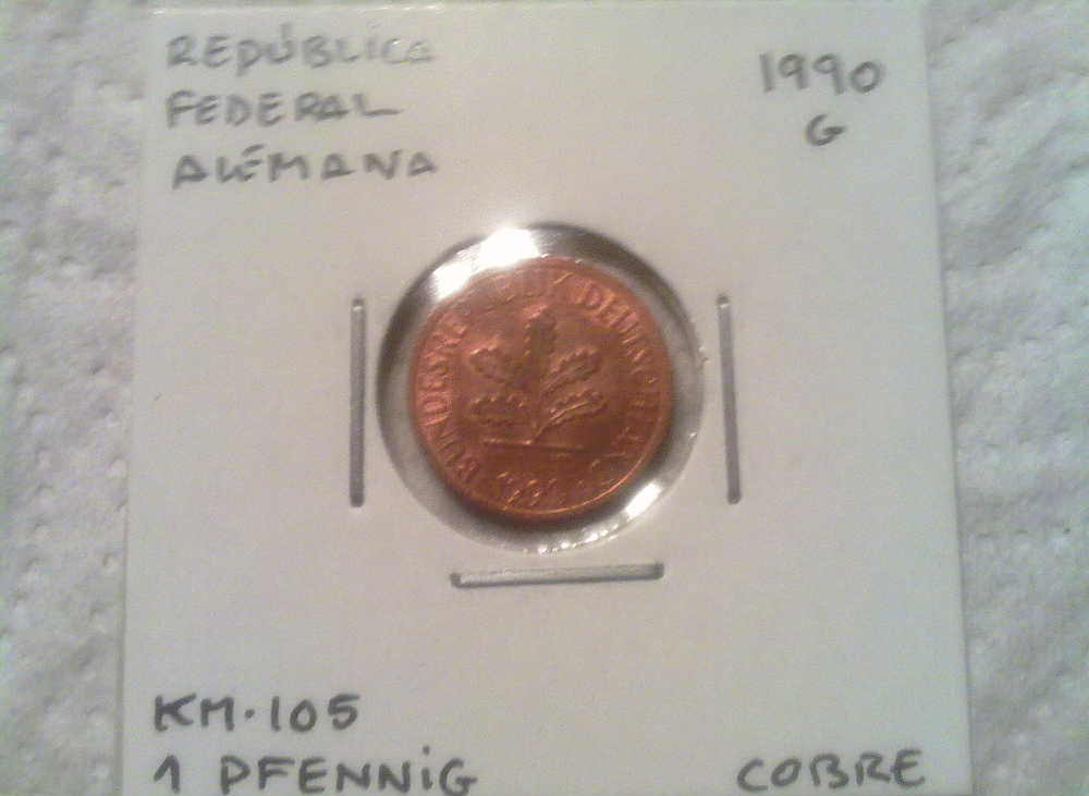 República Federal Alemana - 1 Pfennig 1990 G - KM#105 - 1 Pfennig