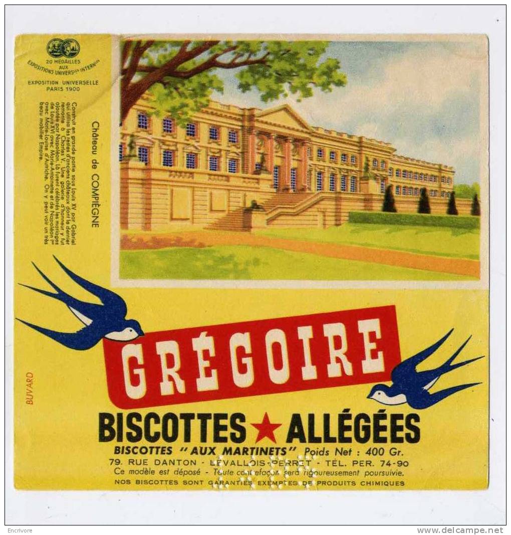 Buvard Biscottes GREGOIRE Chateau De COMPIEGNE - Biscotti