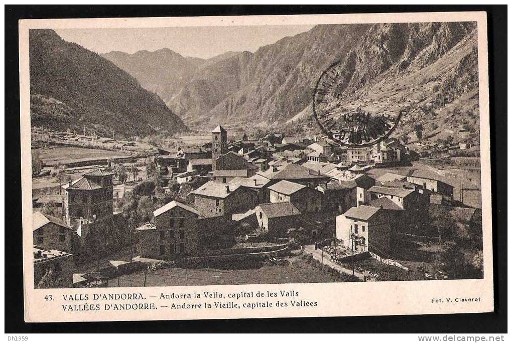 CPA VALLÉES ANDORRE VALS D´ANDORRA CAPITALE DES VALLEES  ANDORRE LA VIEILLE 1949 AVEC CACHET - Cartas & Documentos