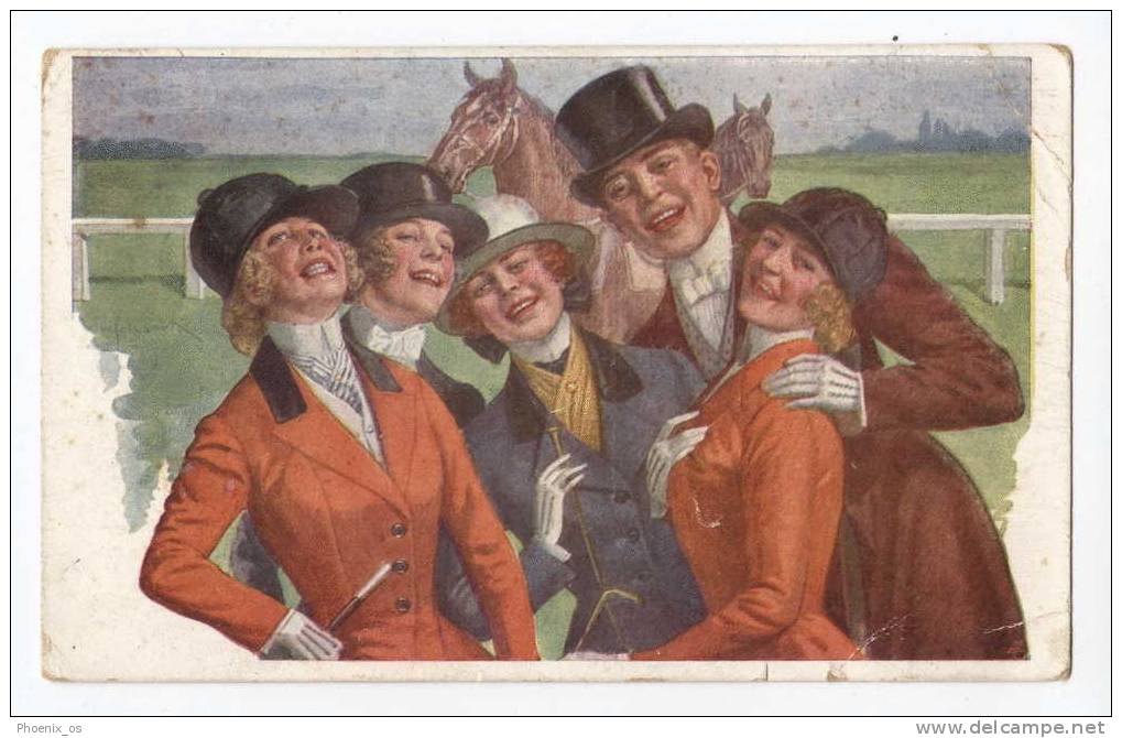 HORSE SHOW - Thats A Good One, Horsewoman, H.Schubert Pinx, Old Postcard - Hippisme