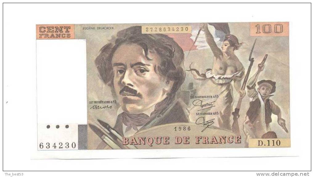 100 Francs Delacroix  1986 - 100 F 1978-1995 ''Delacroix''