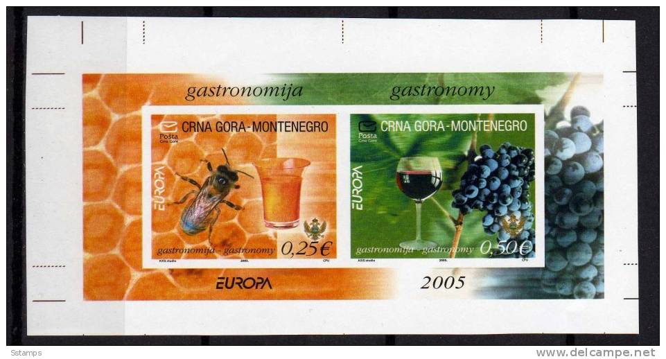 EUROPA CEPT MONTENEGRO 2005  CRNA GORA GASTRONOMIA IMPERFORATE SOUVENIR SHEET NEVER HINGED - 2005