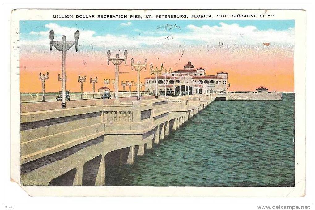 USA  1933 CP Circulée - "the Sunshine City"  St Petersburg  Pont  Mer Voitures Anciennes Architecture - St Petersburg