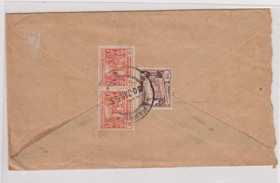 Burma Registered Cover, Used 1953, Animal Elephant - Birmania (...-1947)