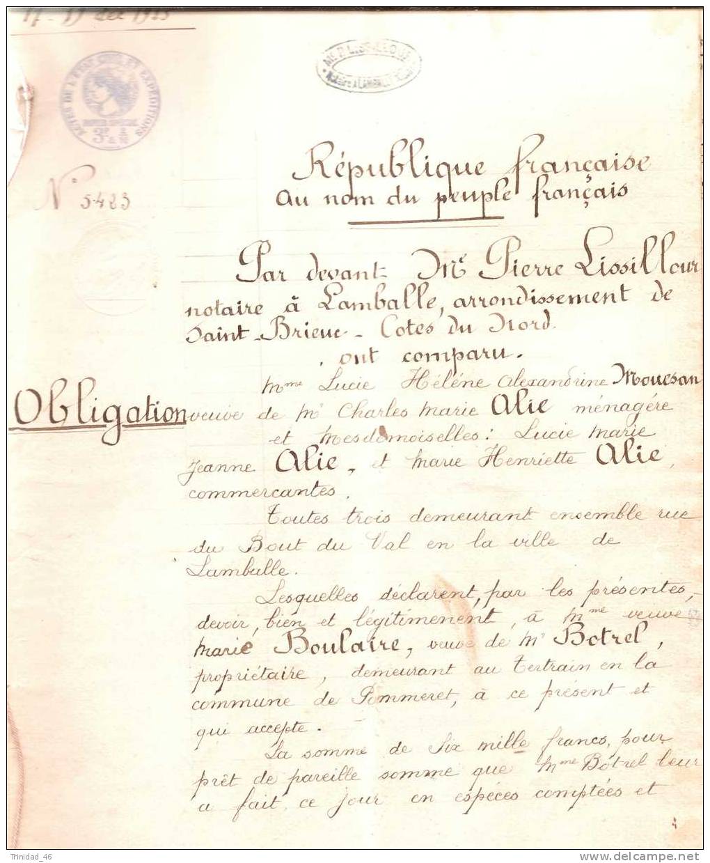 LAMBALLE  ET  POMMERET  22  ( PARCHEMIN )  FAMILLE ALIE BOULAIRE NEE BOTREL   1925 - Manuscrits