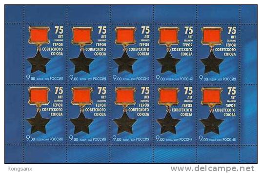 2009 RUSSIA The 75th Anni Of The Award Of The Hero Of Soviet Union SHEETLET - Blocs & Feuillets