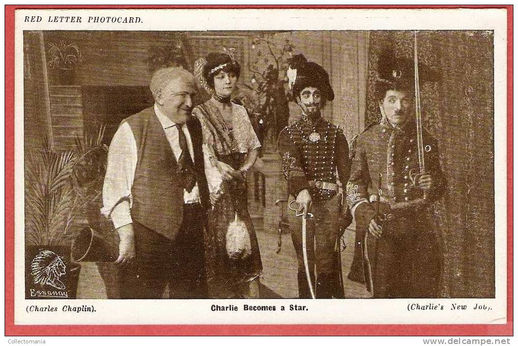 2 Cards - Charlie  Chaplin -  Red Letter Photocard -   Essonnay  Charlie   Verso Blanco - Perfect Conition - Attori