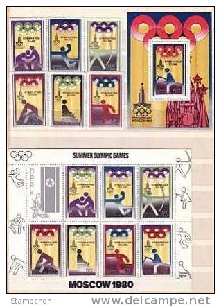 North Korea Stamp S/s 1980 Olympic Games Set+s/s+s/m Sport Archery Horsing Judo - Boogschieten