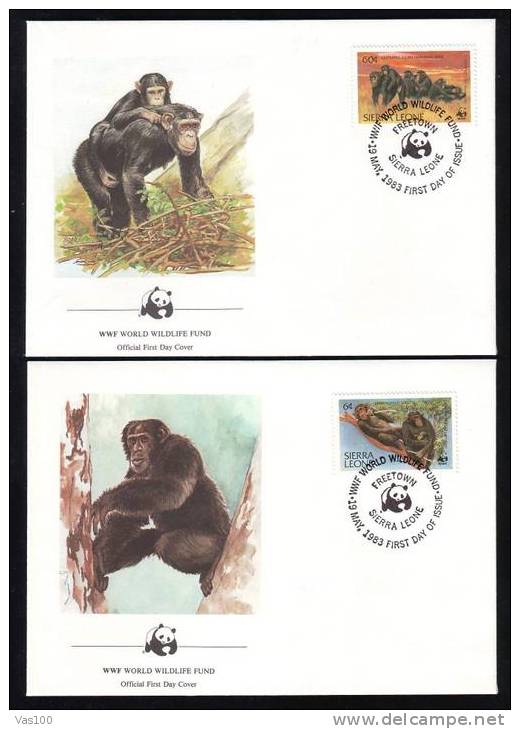 SIERA LEONE 4 Covers  1983 FDC WWF WORLD WILDLIFE FUND  ANIMALS - Affen