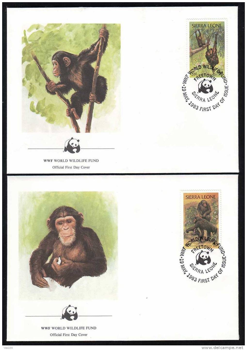 SIERA LEONE 4 Covers  1983 FDC WWF WORLD WILDLIFE FUND  ANIMALS - Affen