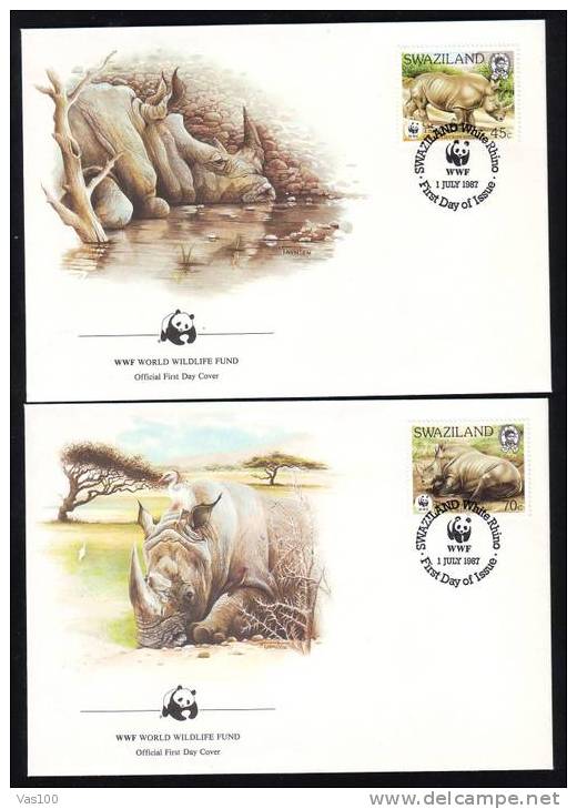 SWAZILAND 4 Covers 1987 FDC WWE WORLD WILDLIFE ANIMALS,RINOCEROS. - Rhinoceros