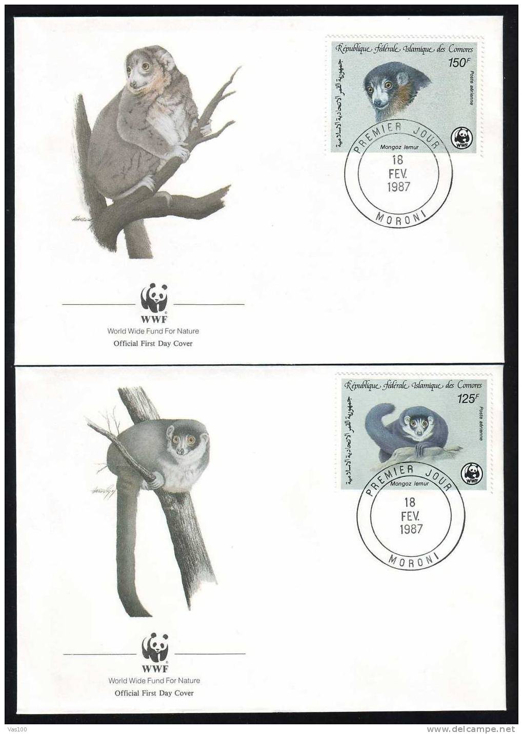 COMORES 4 Covers  1987 FDC WWF WORLD WIDE FUND FOR NATURE ANIMALS. - Chimpancés