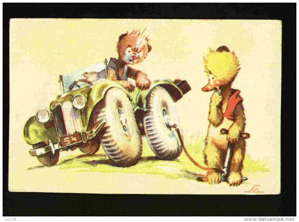 Art S.D. SALACH - CAR AUTOMOBILE TEDDY BEAR & DUCK Postcard  23530 - Bären