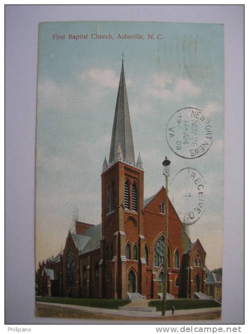 Asheville NC      First Baptist Church  1908 Cancel - Asheville