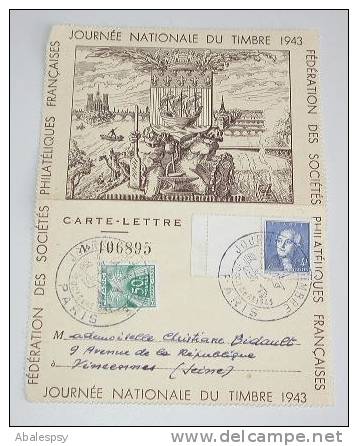 Fédération Des Sociétés Philatéliques Francaise Journée Nationale Du Timbre 1943 - Zonder Classificatie