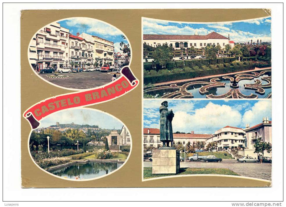 Portugal Cor 6077 – CASTELO BRANCO - VISTAS - OLD CARS AUTOMOBILES CARROS OPEL RENAULT4 BEDFORD - Castelo Branco