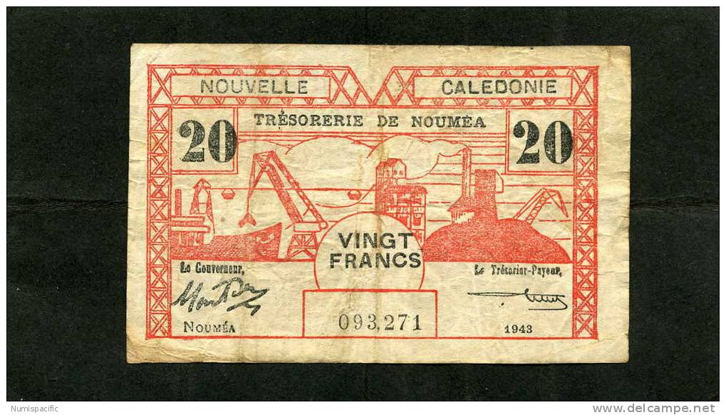 Rare 20 Francs Rouge De Nouvelle Caledonie Type II Avec Au Revers 2eme Emission !!! - Nouméa (Nieuw-Caledonië 1873-1985)