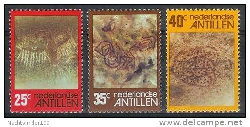 Mtx0534 INDIANENTEKENINGEN VOGEL SCHILDPAD BIRD TURTLE ROCK PAINTING INDIANS NEDERLANDSE ANTILLEN 1977 PF/MNH VANAF1EURO - Curazao, Antillas Holandesas, Aruba