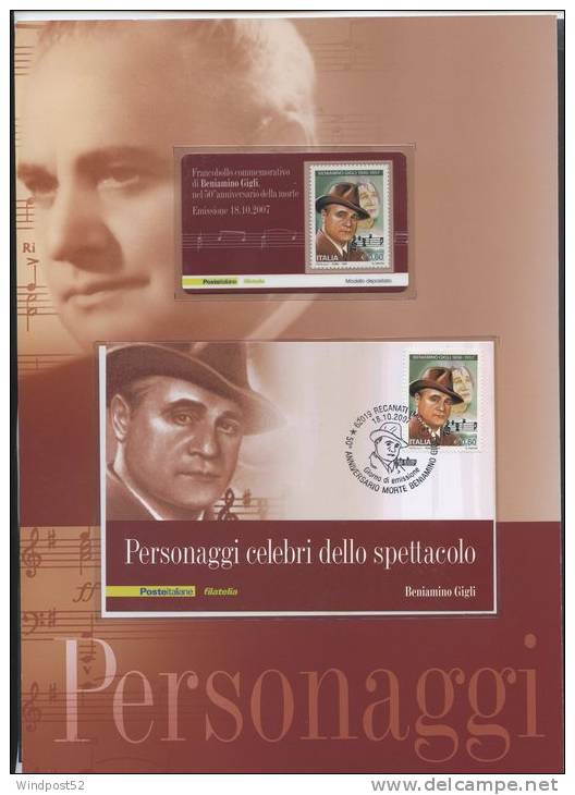 ITALIA - FOLDER 2007 - ITALIA PERSONAGGI CELEBRI DELLO SPETTACOLO B.GIGLI - M.CALLAS - A.NAZZARI - Chanteurs