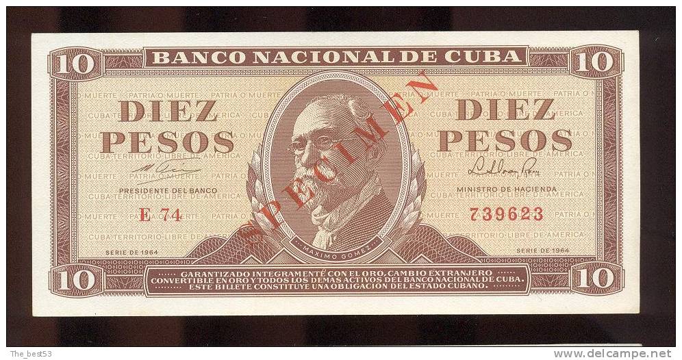 Banque  Nationale De Cuba   10 Pesos       Spécimen - Kuba