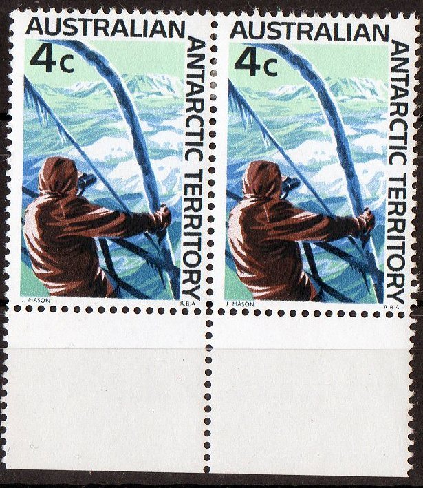 Australian Antarctic 1966 4c Ship, Sailor & Iceberg MH Pair - Unused Stamps