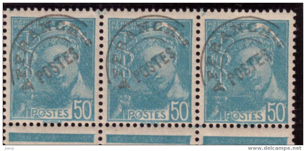 Mercure 50c Turquoise Préoblitéré, Yvert 82, Impression Très Défectueuse, Détruite, ** - 1938-42 Mercurius