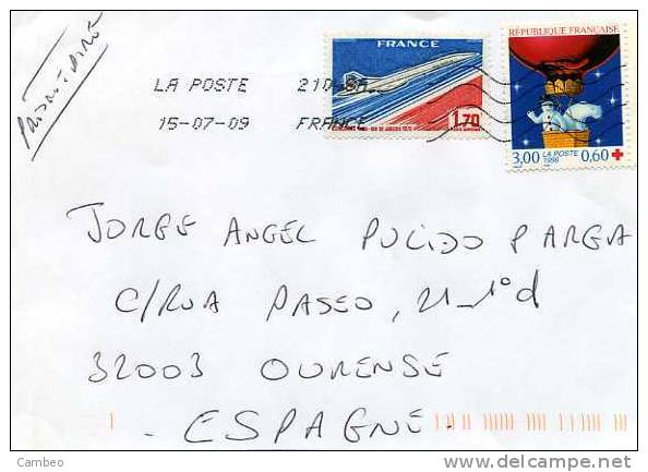 USED COVER FRANCE TO SPAIN 2009 BEARS  OURS  OSOS  CONCORDE AIRPLANE  GLOBE  BALLON - Orsi