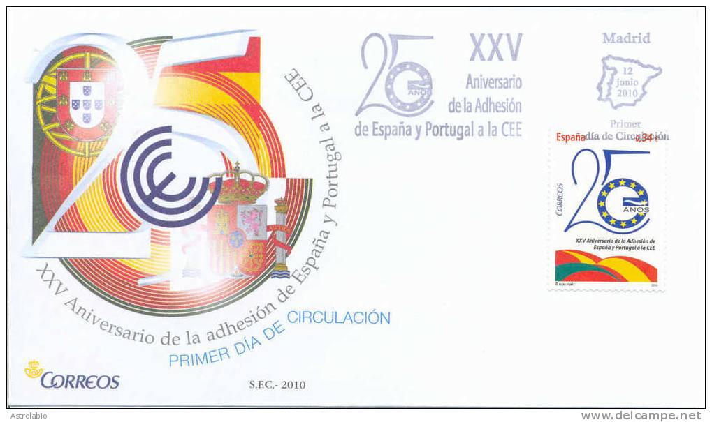 Espagne 2010 FDC " 25 Anivº  De L´entrée De L´Espagne Et De Portugal Dans La CEE " - Institutions Européennes
