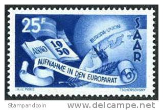 Saar #226 Mint Lightly Hinged Council Of Europe From 1950 - Ongebruikt