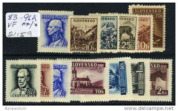 Slovakia 83-94A Mint Hinged & Never Hinged 4 Sets From 1943-44 - Unused Stamps