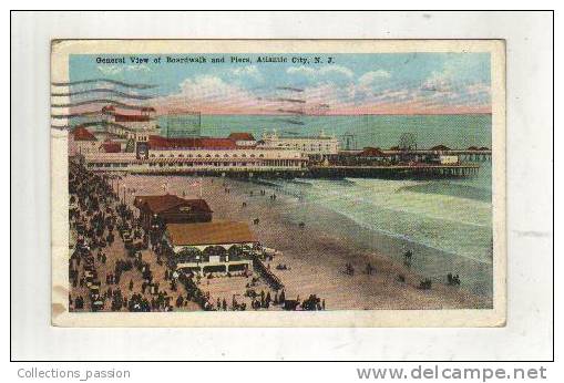 Cp, Etats-Unis, Atlantic City, General View Of Brodwalk And Piers, Voyagée 1920 - Andere & Zonder Classificatie