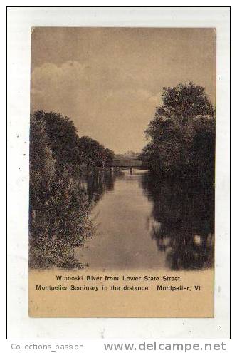 Cp, Etats-Unis, Montpelier, Winooski River From Lower State Street, Montpelier Seminary In The Distance - Montpelier